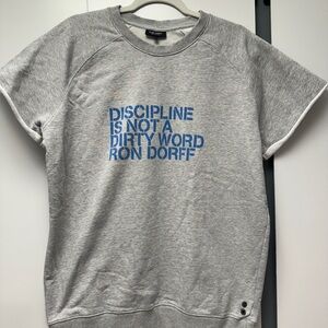 Ron Dorff cutoff sweatshirt gray wiith blue lettering size large